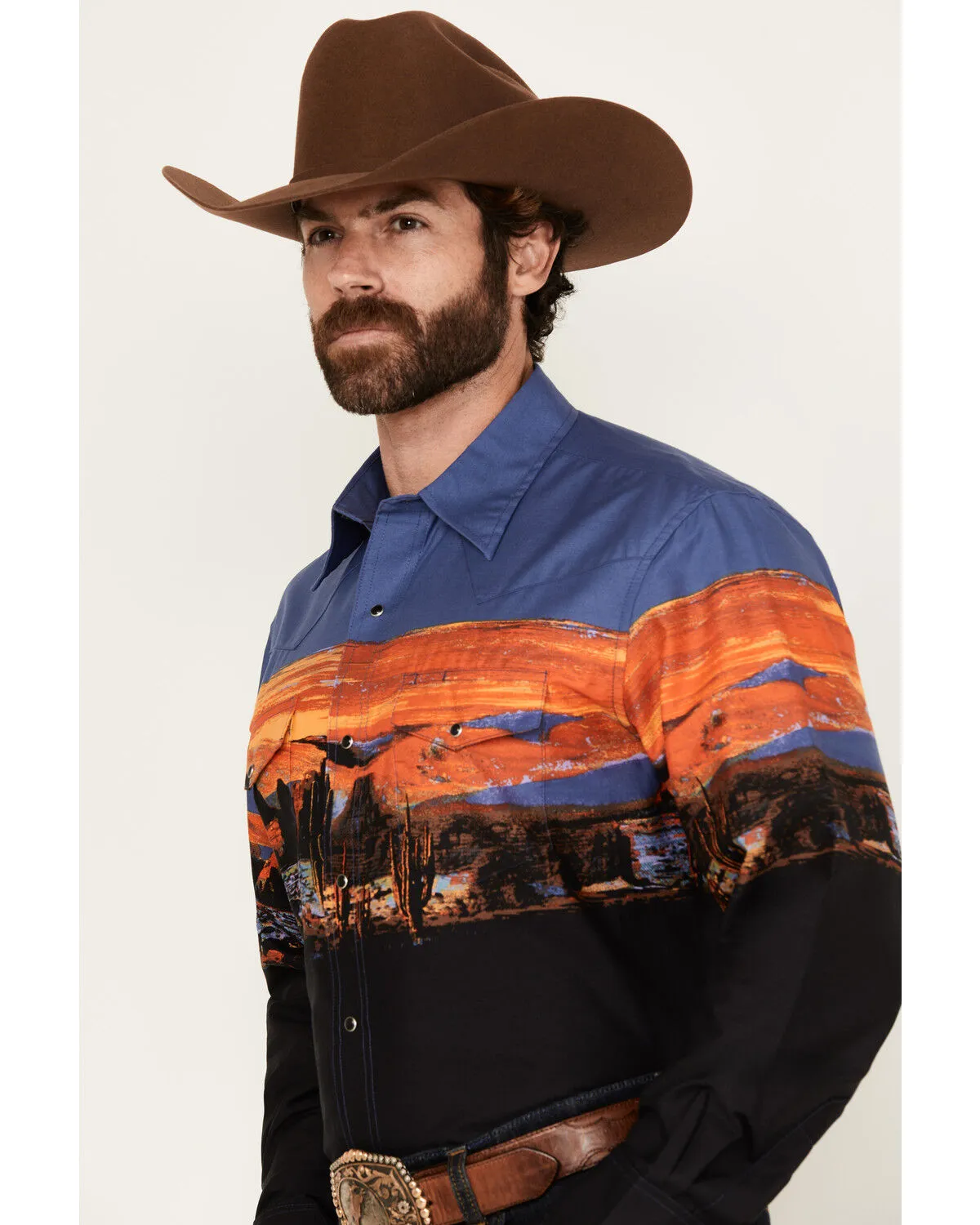 Product Name:  Wrangler Men's Checotah Border Print Long Sleeve Snap Western Shirt