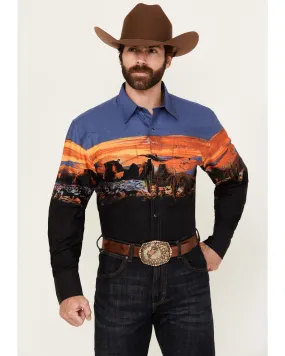 Product Name:  Wrangler Men's Checotah Border Print Long Sleeve Snap Western Shirt