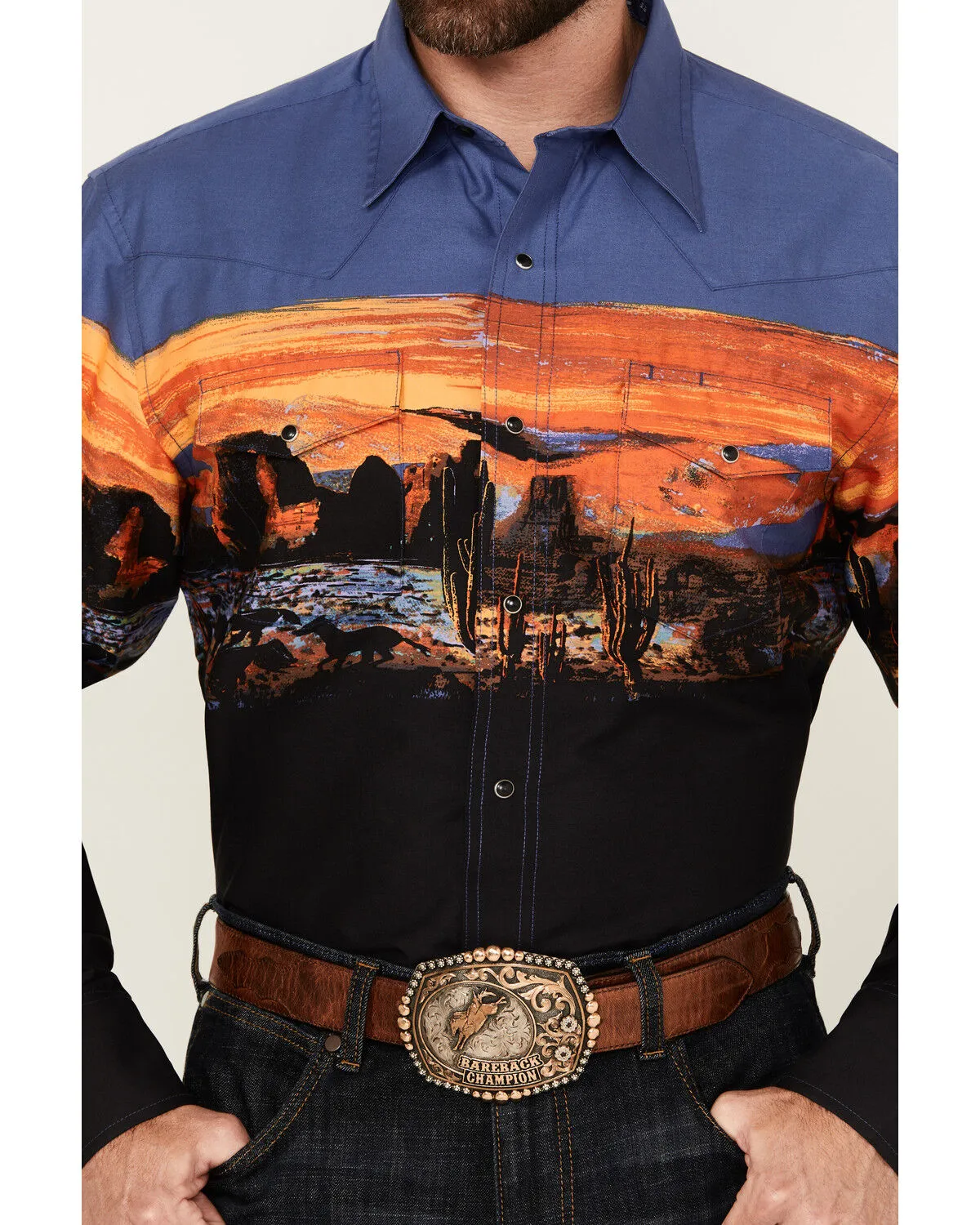 Product Name:  Wrangler Men's Checotah Border Print Long Sleeve Snap Western Shirt