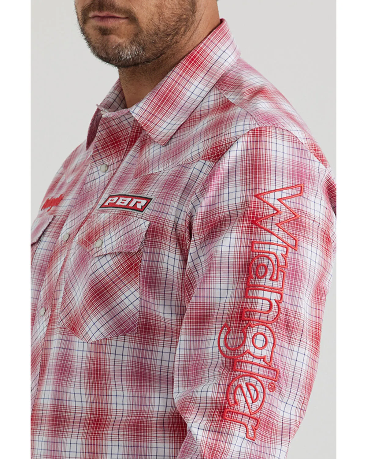 Product Name:  Wrangler Men's PBR Logo Plaid Print Long Sleeve Snap Western Shirt