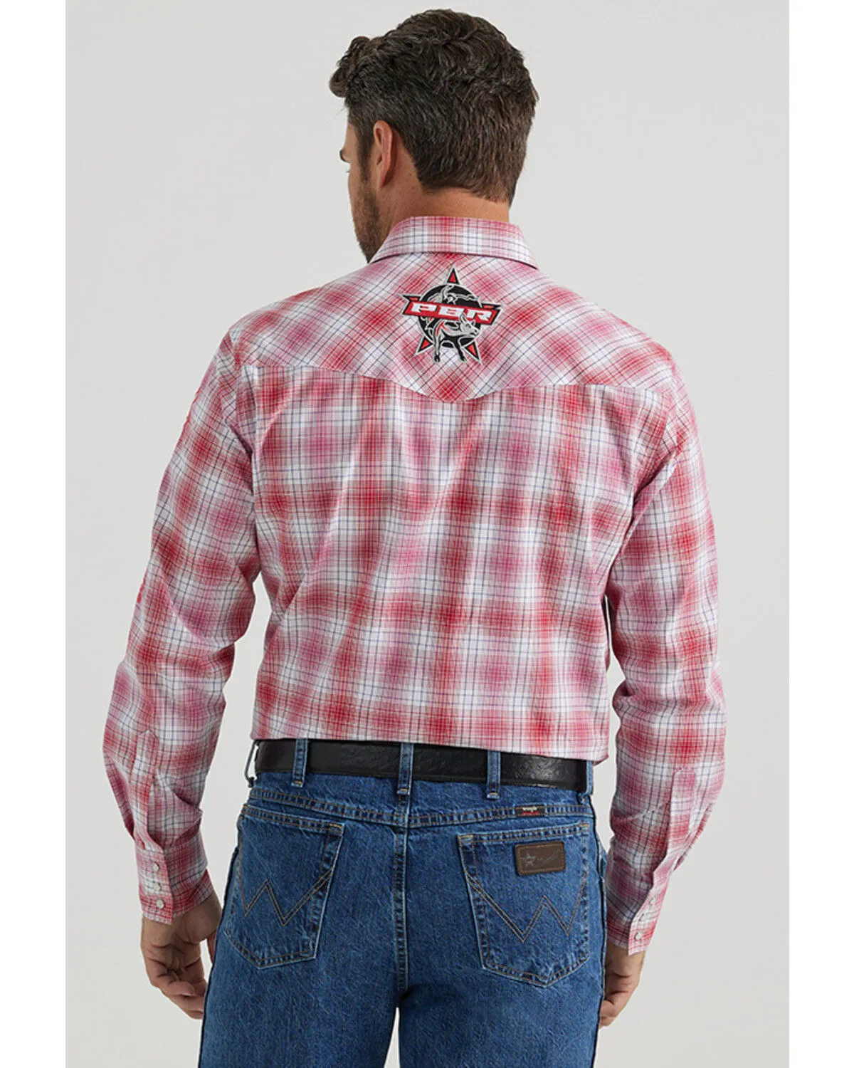 Product Name:  Wrangler Men's PBR Logo Plaid Print Long Sleeve Snap Western Shirt