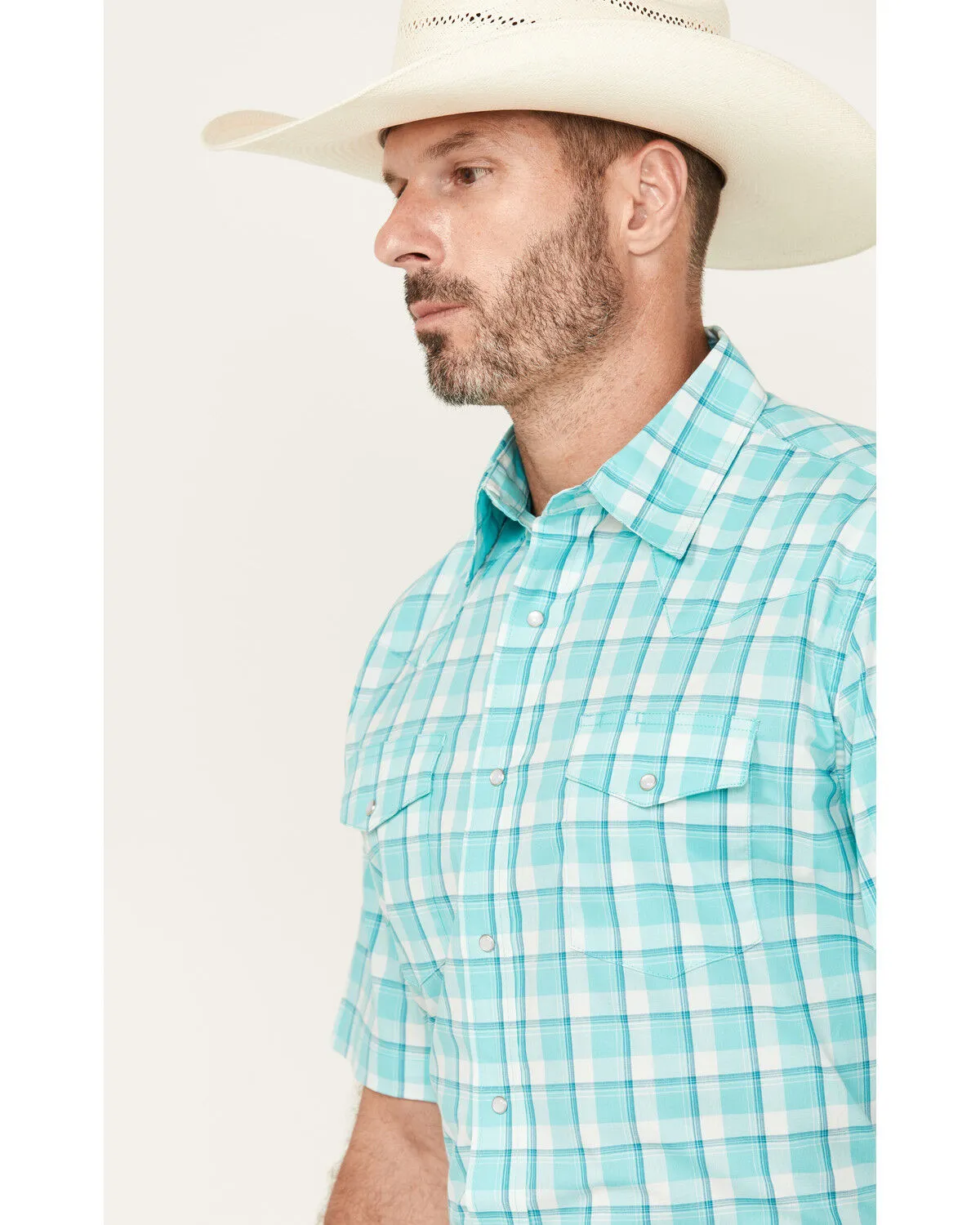 Product Name:  Wrangler Men's Plaid Print Short Sleeve Snap Stretch Western Shirt