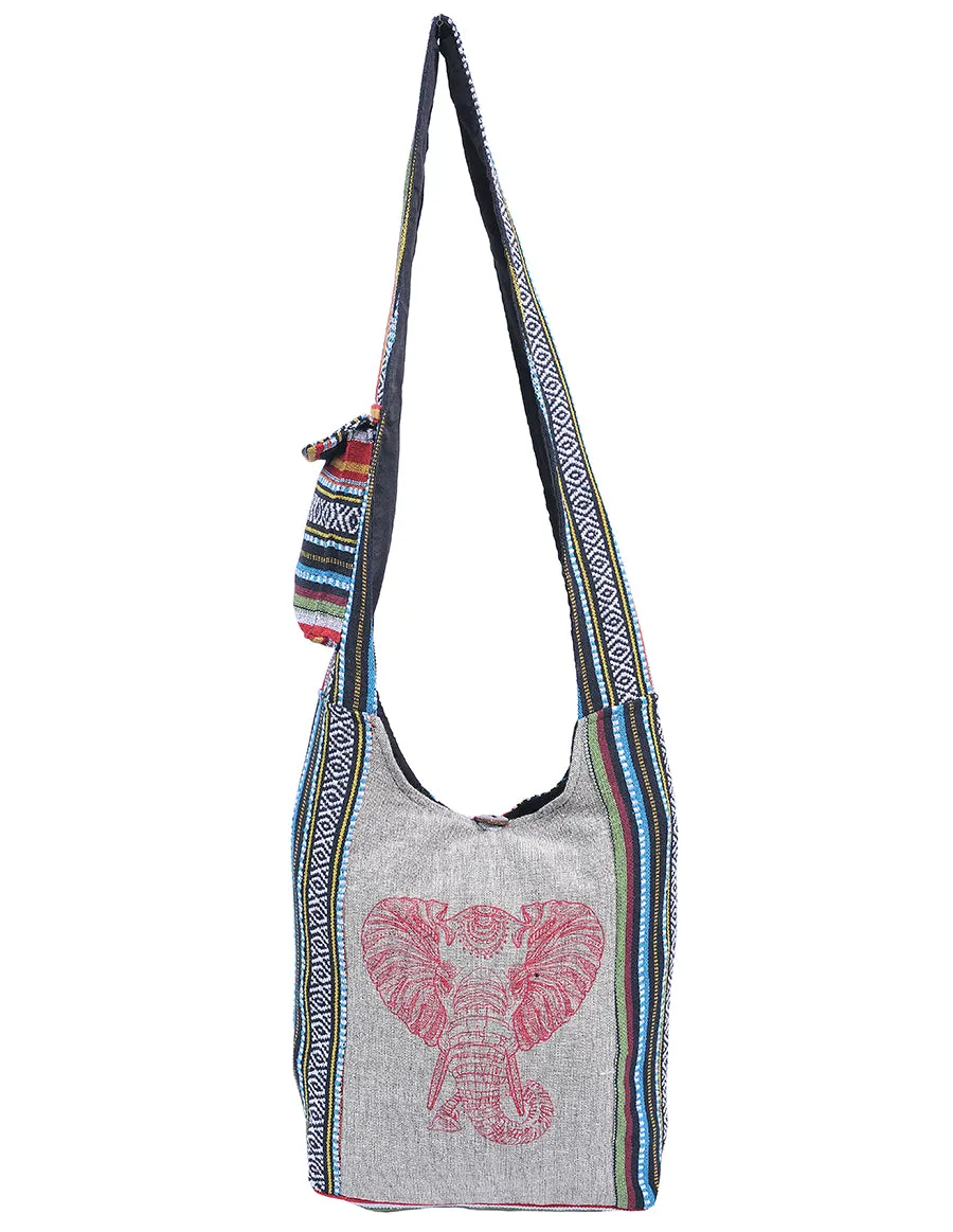 Red Elephant Printed Cotton Hobo Bag