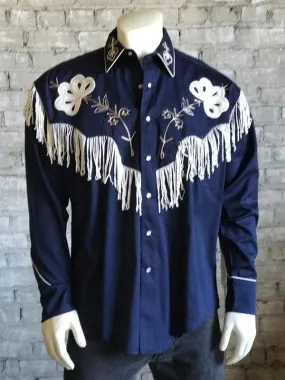 Rockmount 6723-NVY Mens Vintage Fringe Embroidered Western Shirt Navy