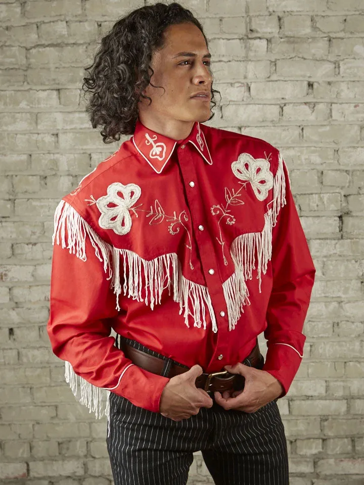 Rockmount 6723-RED Mens Vintage Fringe Embroidered Western Shirt Red