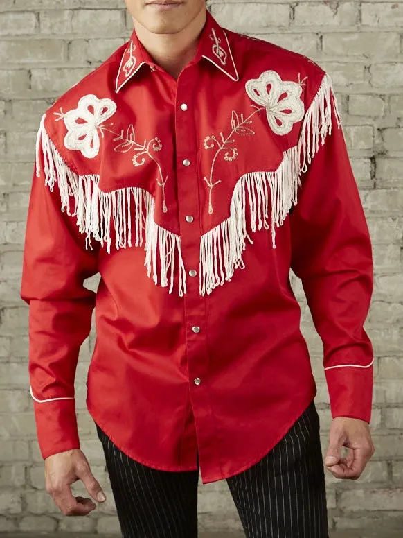 Rockmount 6723-RED Mens Vintage Fringe Embroidered Western Shirt Red