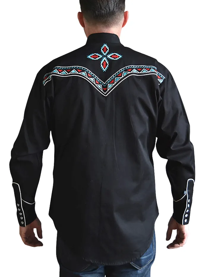 Rockmount 6860 Mens Native Pattern Embroidery Western Shirt Black