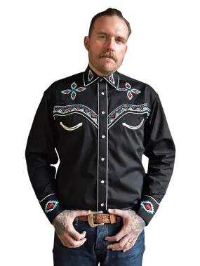 Rockmount 6860 Mens Native Pattern Embroidery Western Shirt Black