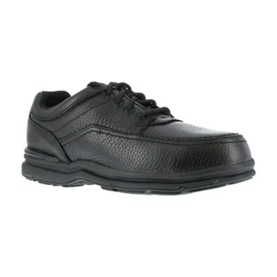 Rockport Works Men's World Tour ESD Moc Steel Toe Oxford Work Shoes, Black, 5 Eye Tie