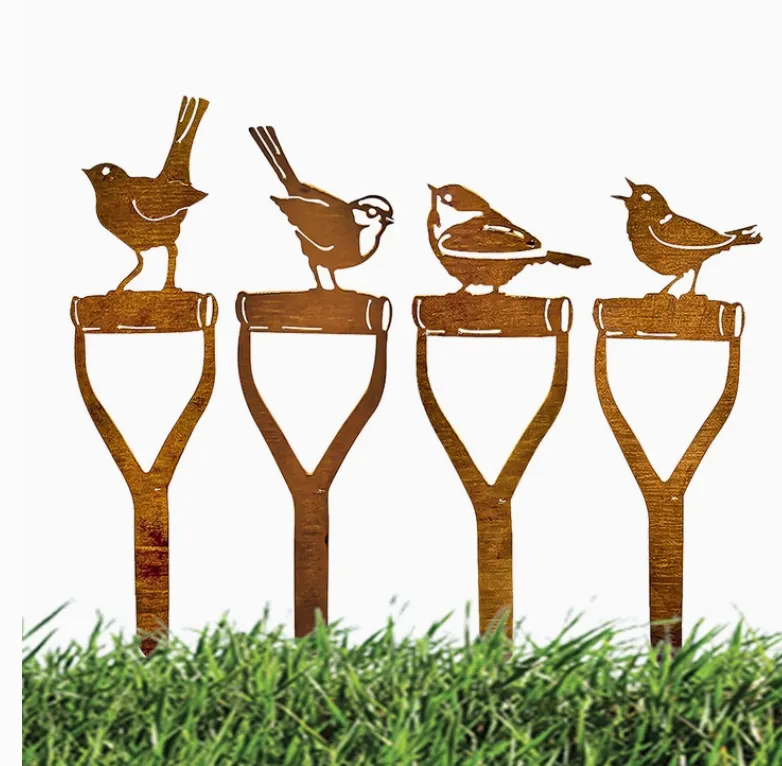 Rustic Bird on Shovel Garden Art Stake