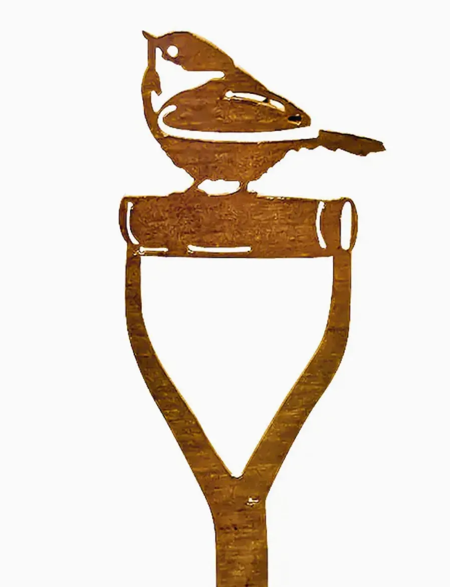 Rustic Bird on Shovel Garden Art Stake