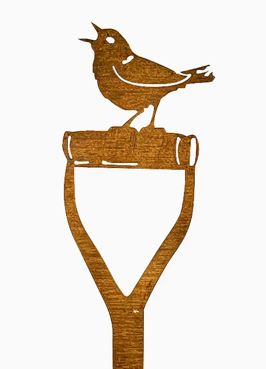 Rustic Bird on Shovel Garden Art Stake