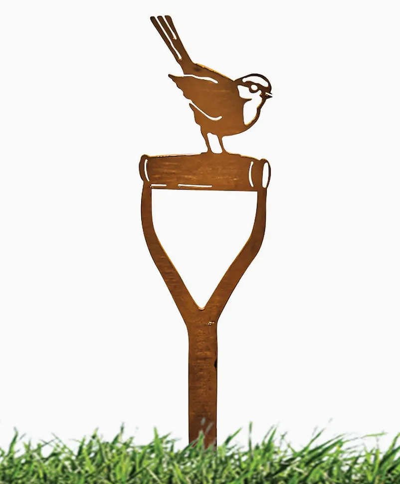 Rustic Bird on Shovel Garden Art Stake