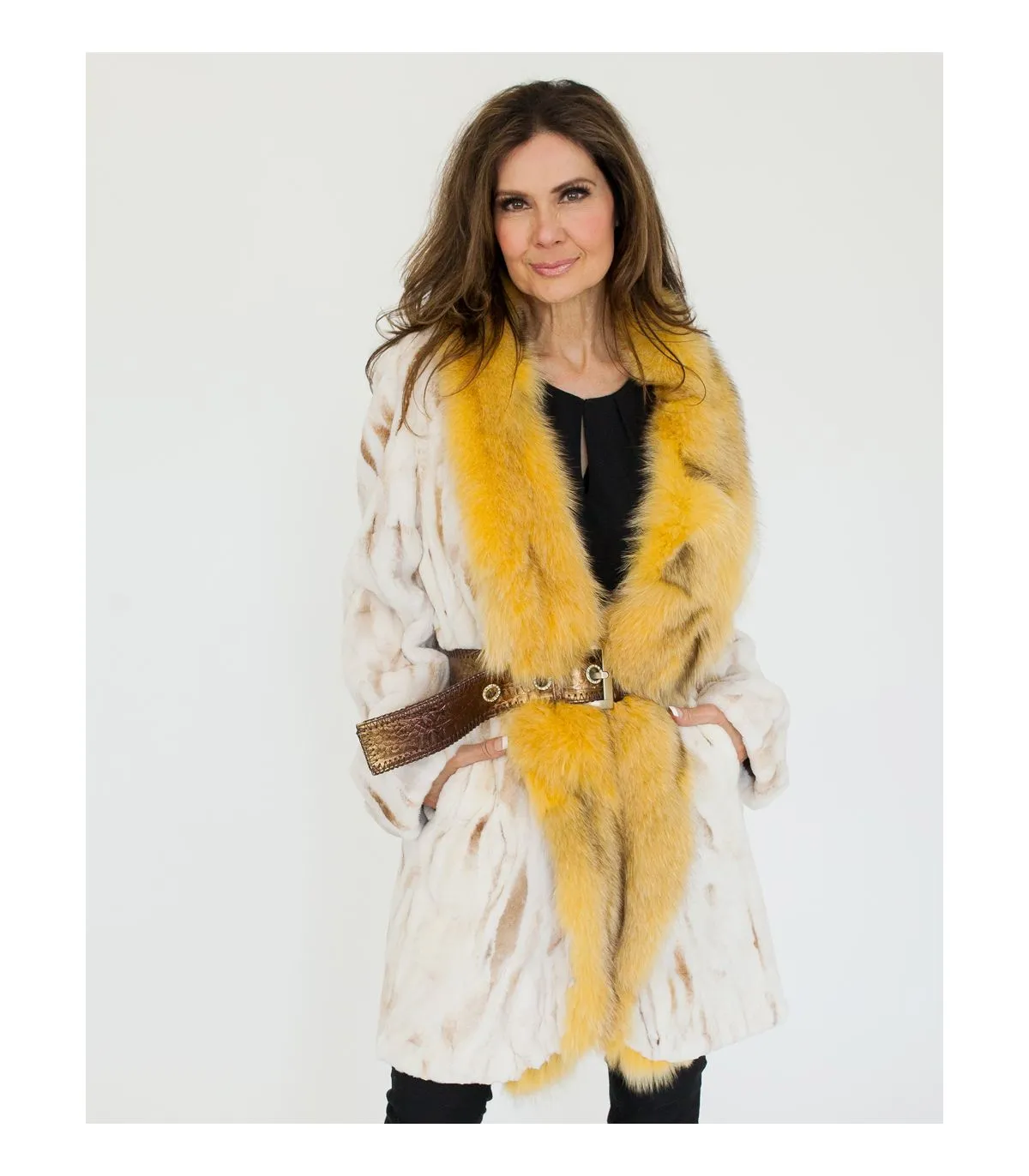 Sheared Mink Coat with Fox Fur Trim at FurSource.com