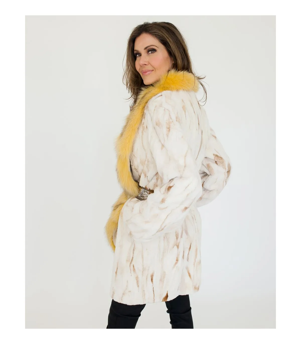 Sheared Mink Coat with Fox Fur Trim at FurSource.com