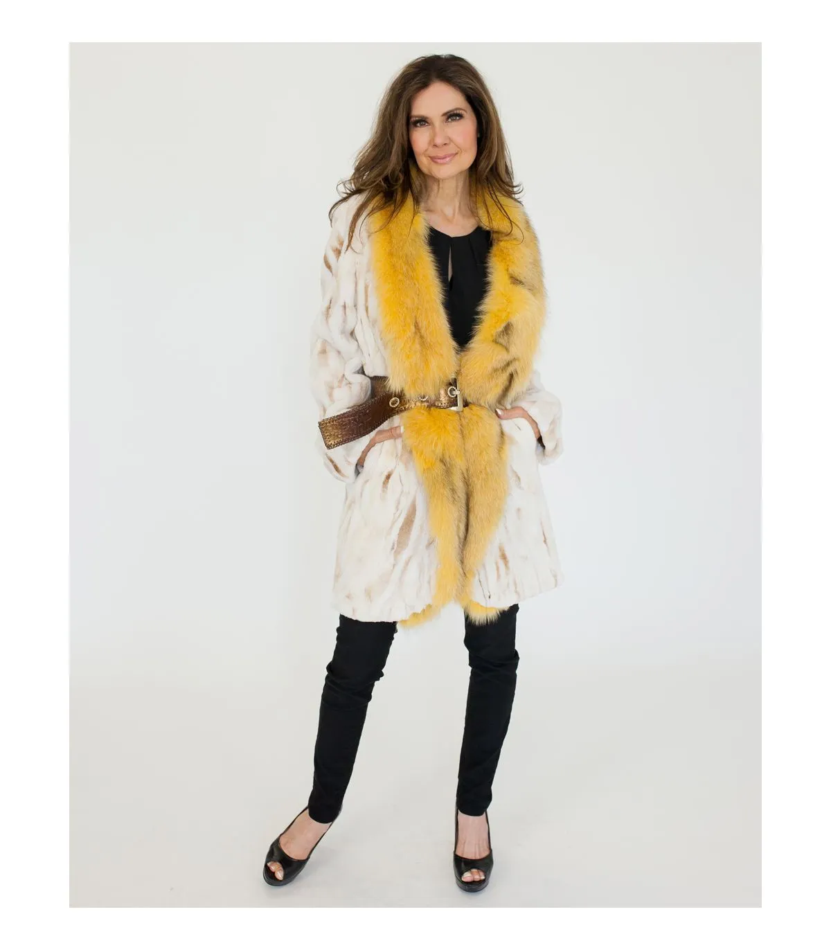 Sheared Mink Coat with Fox Fur Trim at FurSource.com