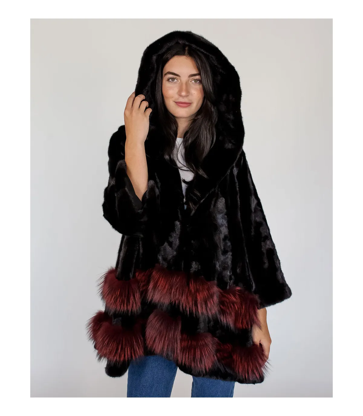 Shop Mink Coat with Scarlet Fox Fur Trim  - Limited Sample Sale only on FurHatWorld.com