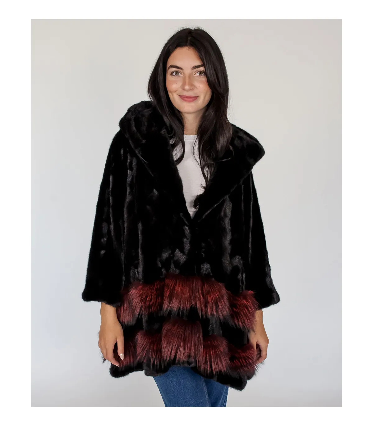 Shop Mink Coat with Scarlet Fox Fur Trim  - Limited Sample Sale only on FurHatWorld.com