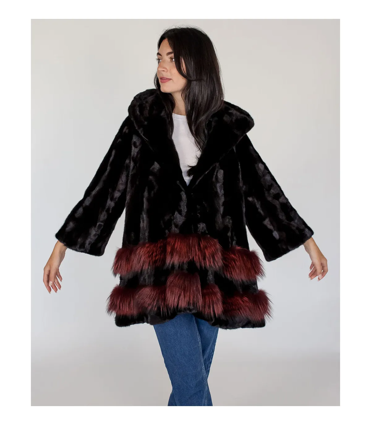 Shop Mink Coat with Scarlet Fox Fur Trim  - Limited Sample Sale only on FurHatWorld.com