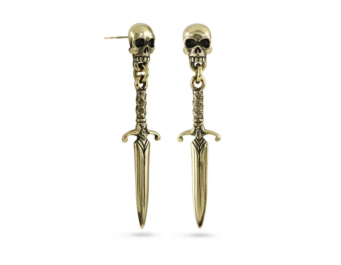 Skull & Dagger Earrings - Bronze