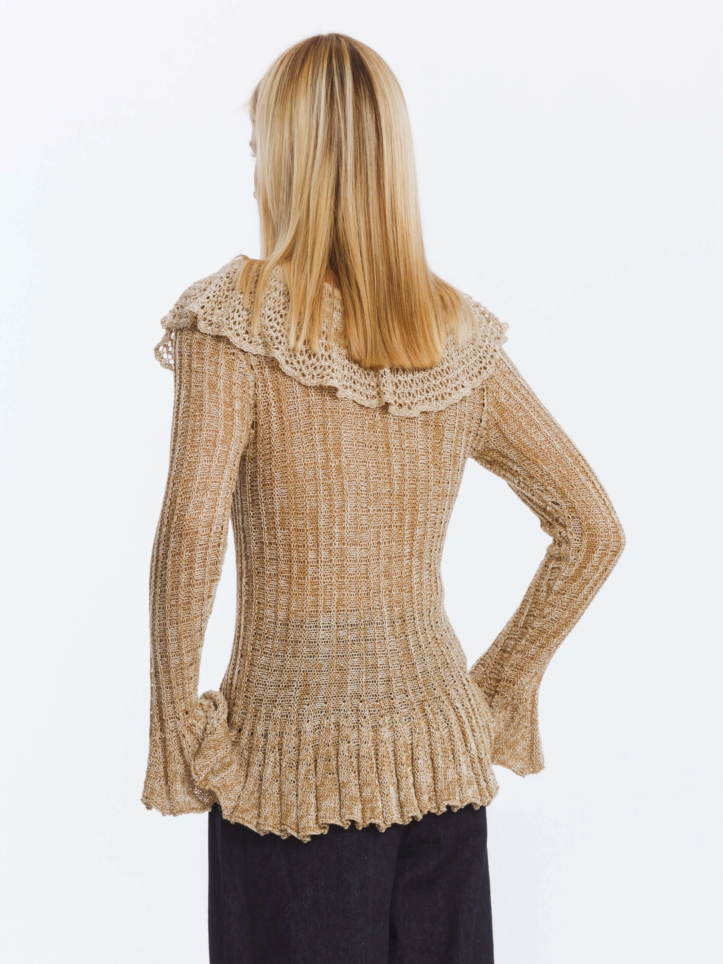 Special Yarn Hollowed Long Sleeves Knit Top