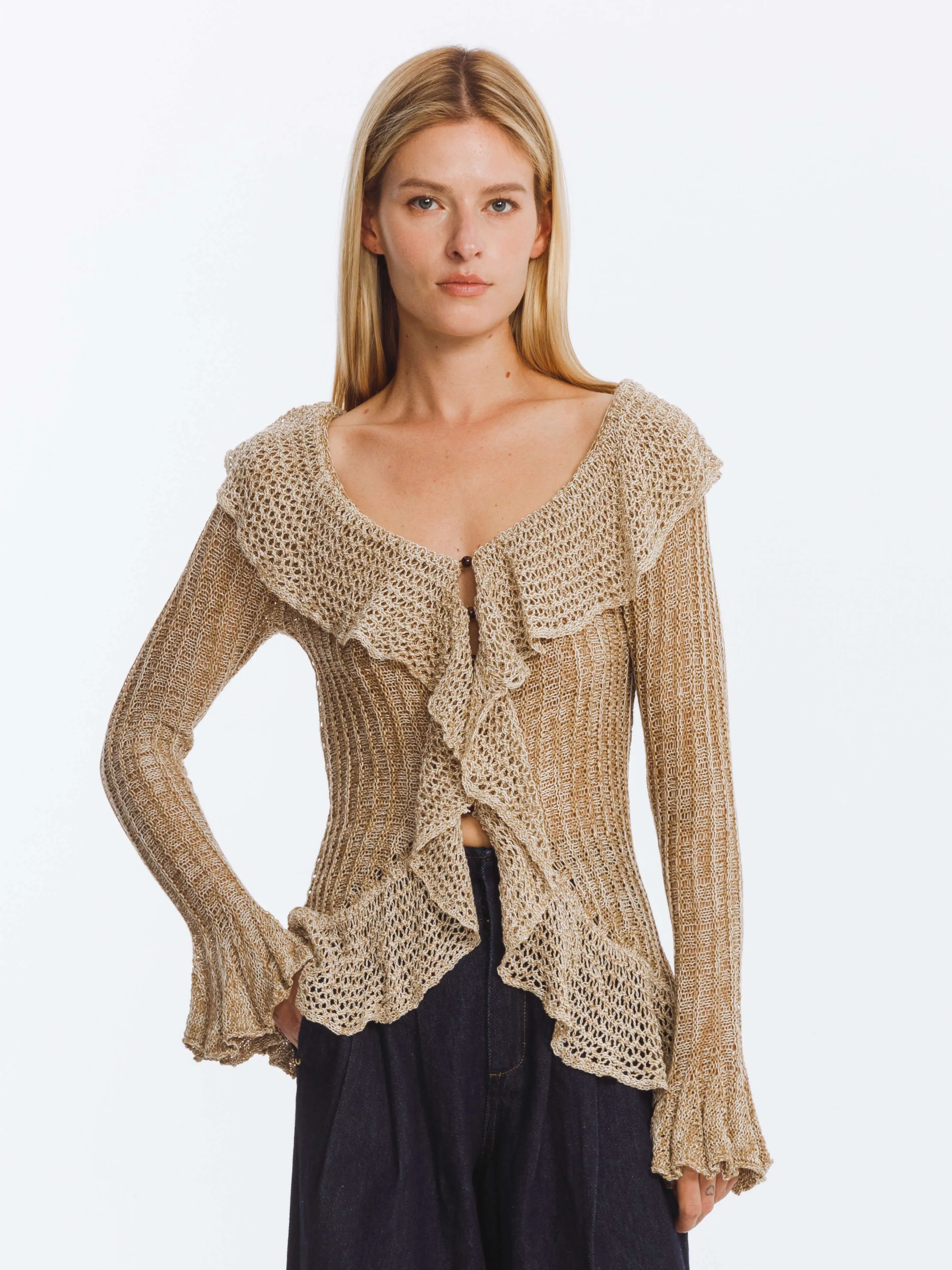 Special Yarn Hollowed Long Sleeves Knit Top