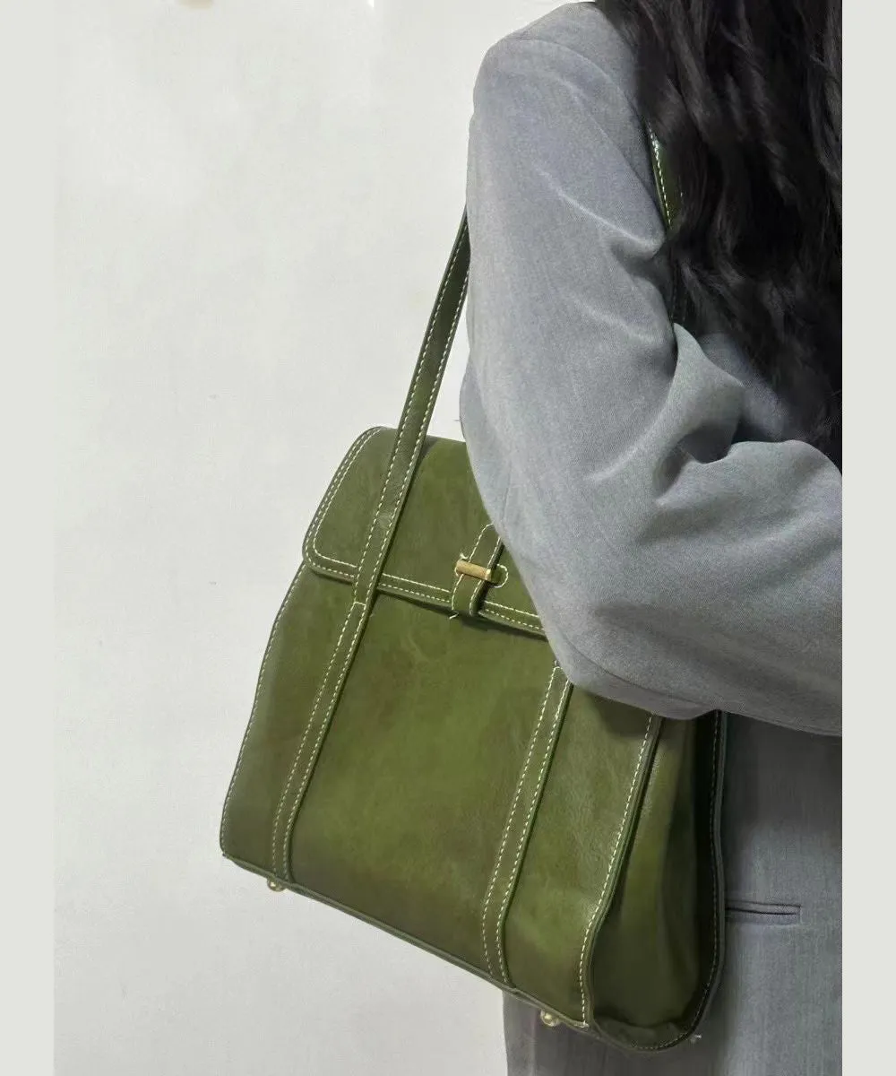 Style Green Solid Durable Faux Leather Satchel Handbag SX1025