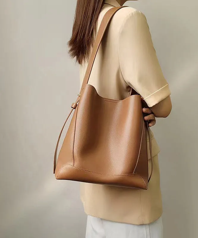 Stylish Light Brown Large Capacity  Calf Leather Satchel Bag Handbag ZX1013