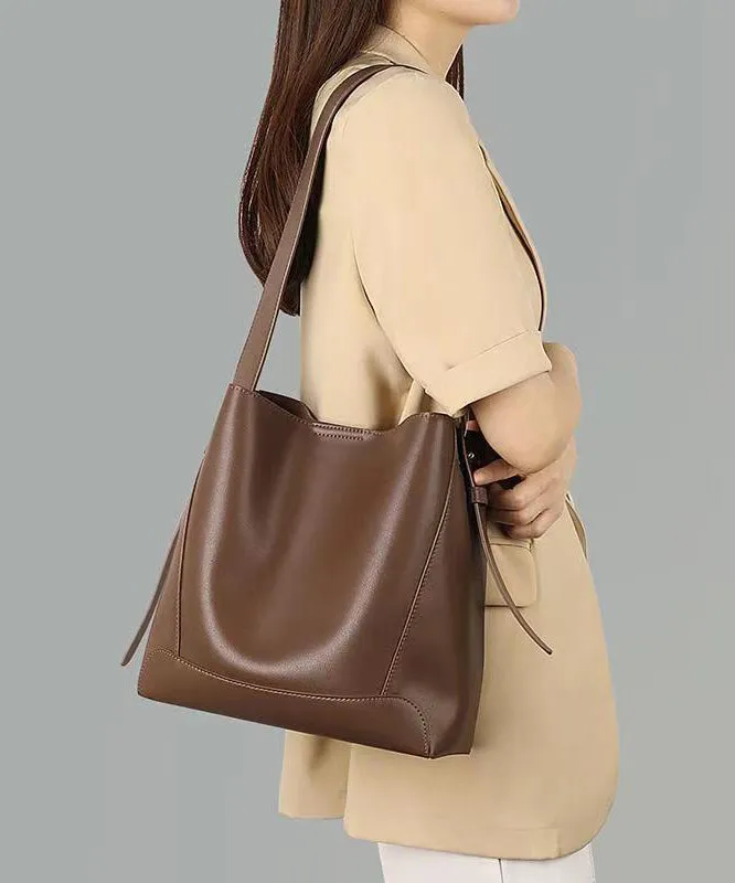 Stylish Light Brown Large Capacity  Calf Leather Satchel Bag Handbag ZX1013