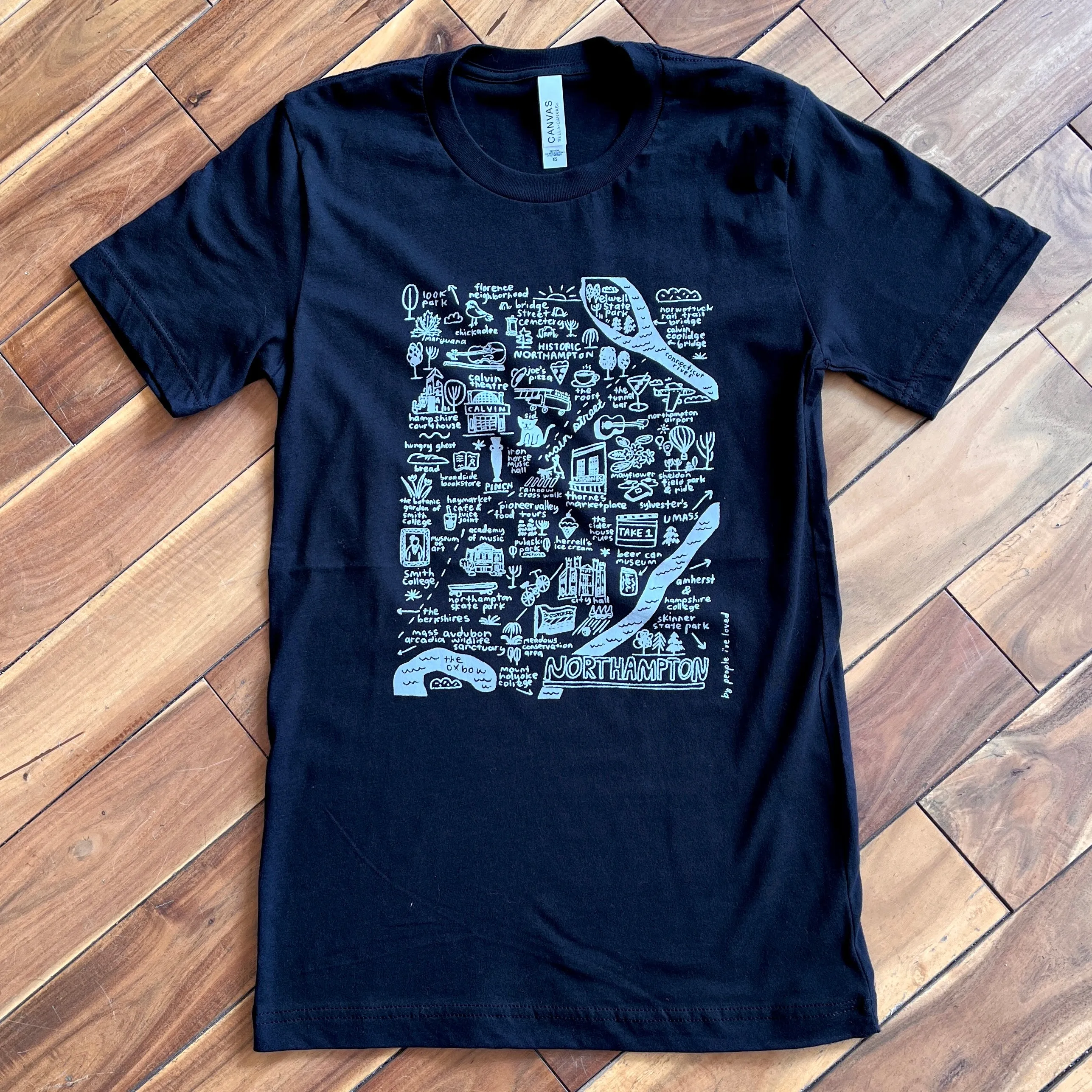 T-Shirt Northampton Map in Black with White Ink