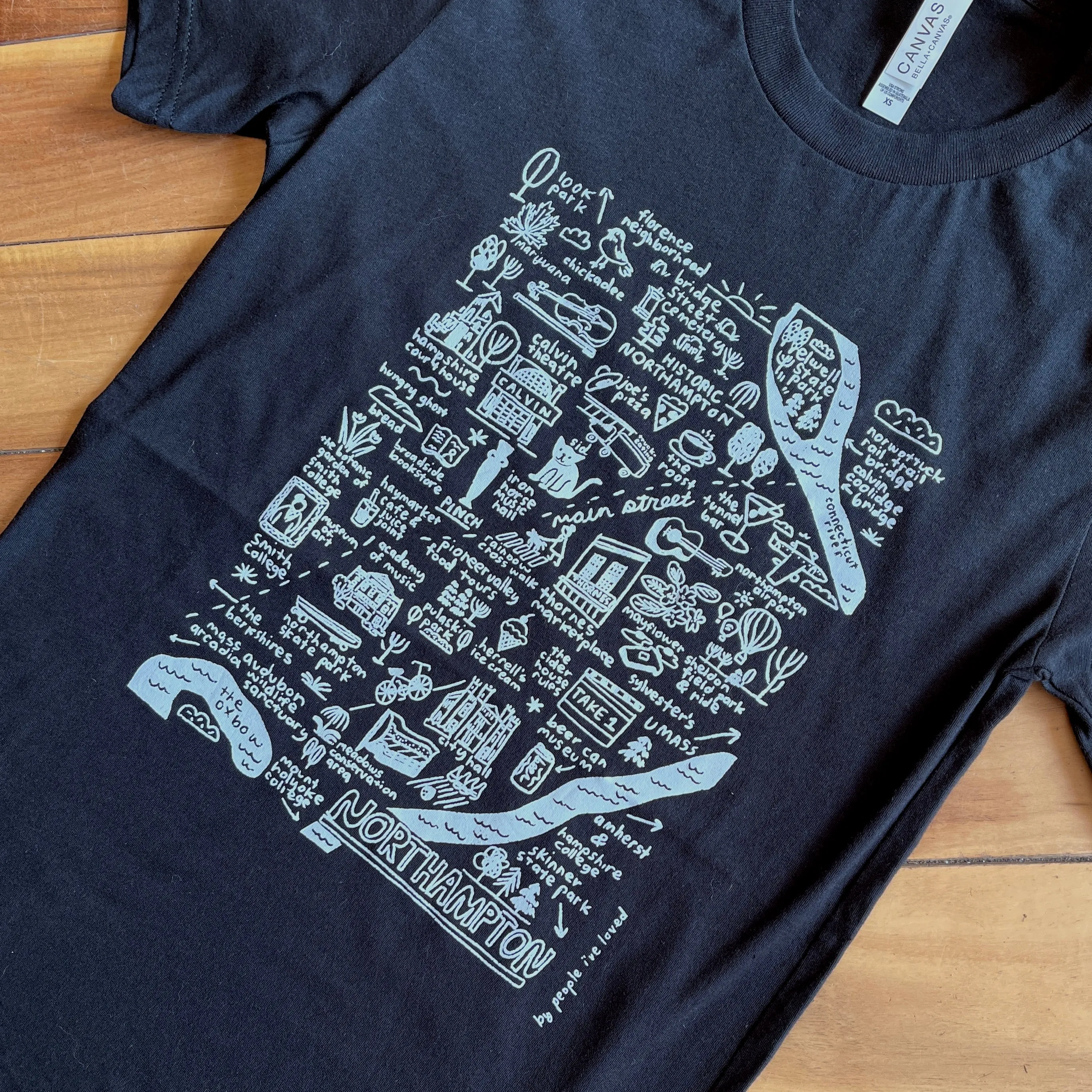 T-Shirt Northampton Map in Black with White Ink