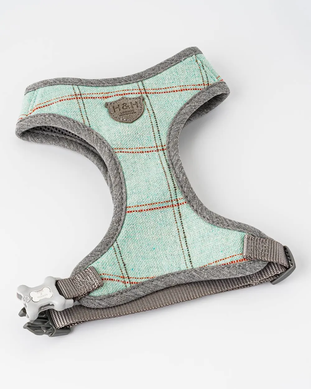 Tweed Dog Harness - Aqua Checkered