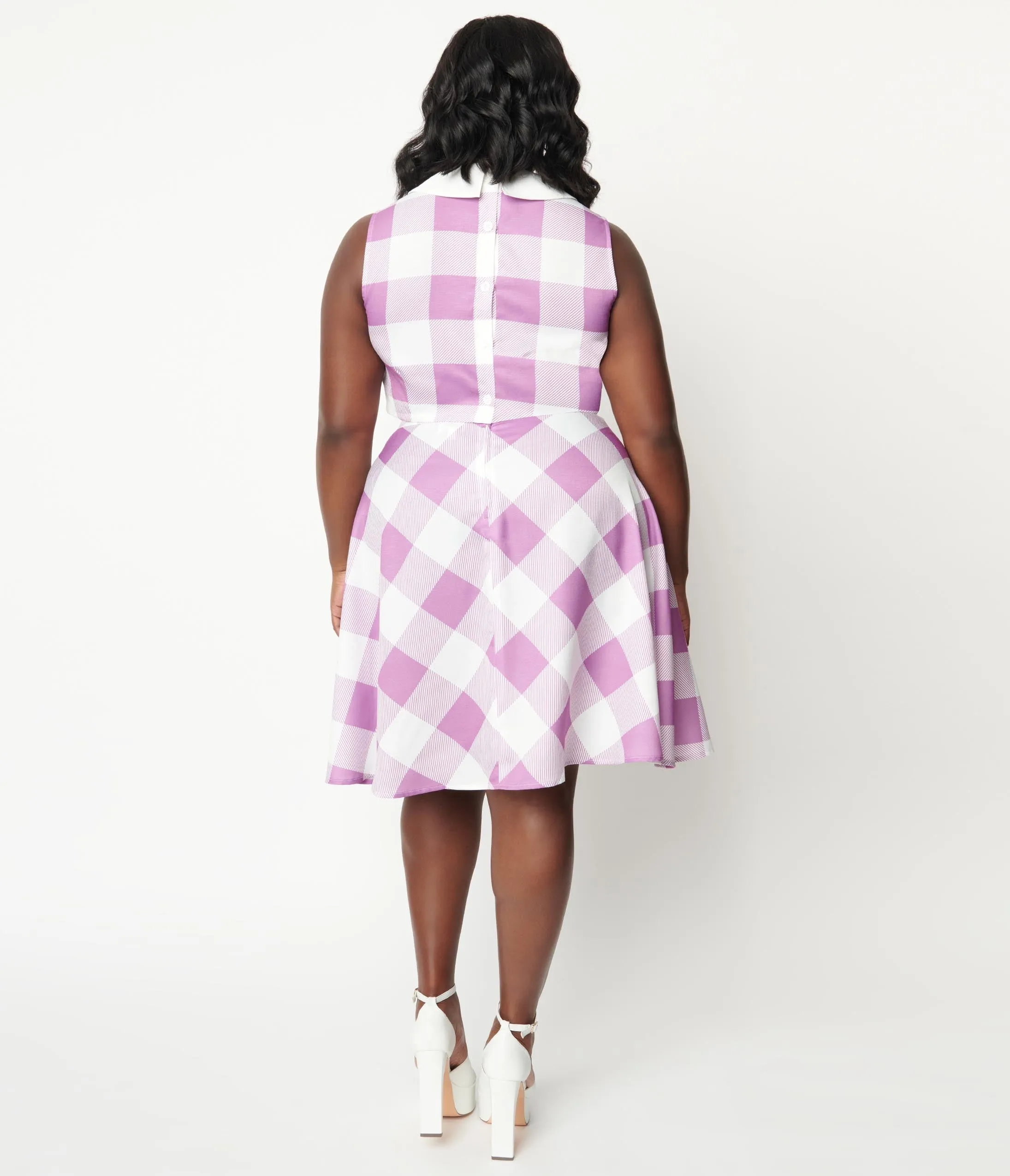 Unique Vintage Plus Size Lavender & White Gingham Flare Skirt