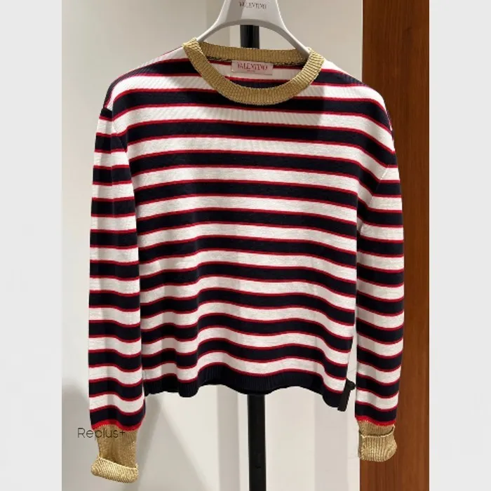 VALENTINO  |Crew Neck Stripes Casual Style Blended Fabrics Long Sleeves