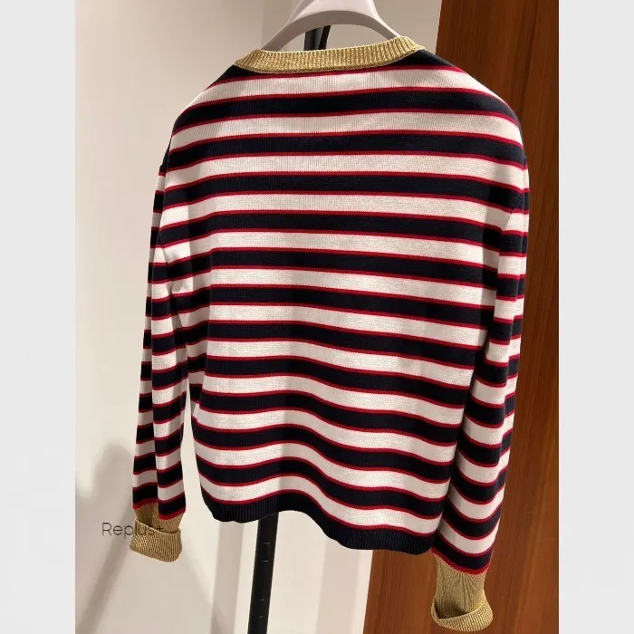 VALENTINO  |Crew Neck Stripes Casual Style Blended Fabrics Long Sleeves