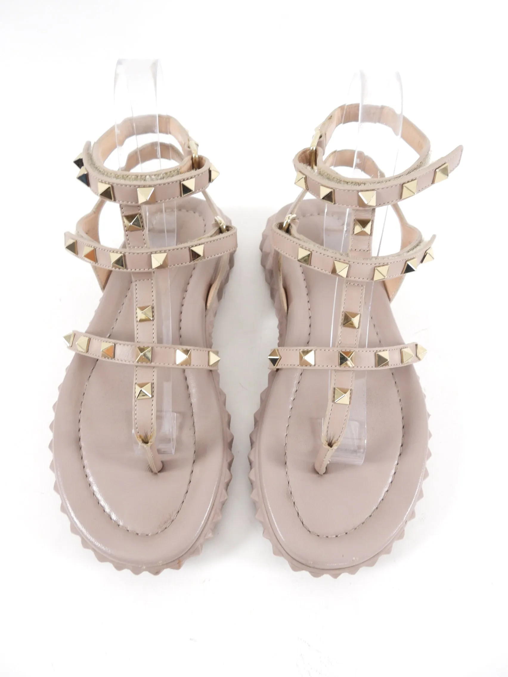 Valentino Nude Rock Stud Thong Sandals - 37