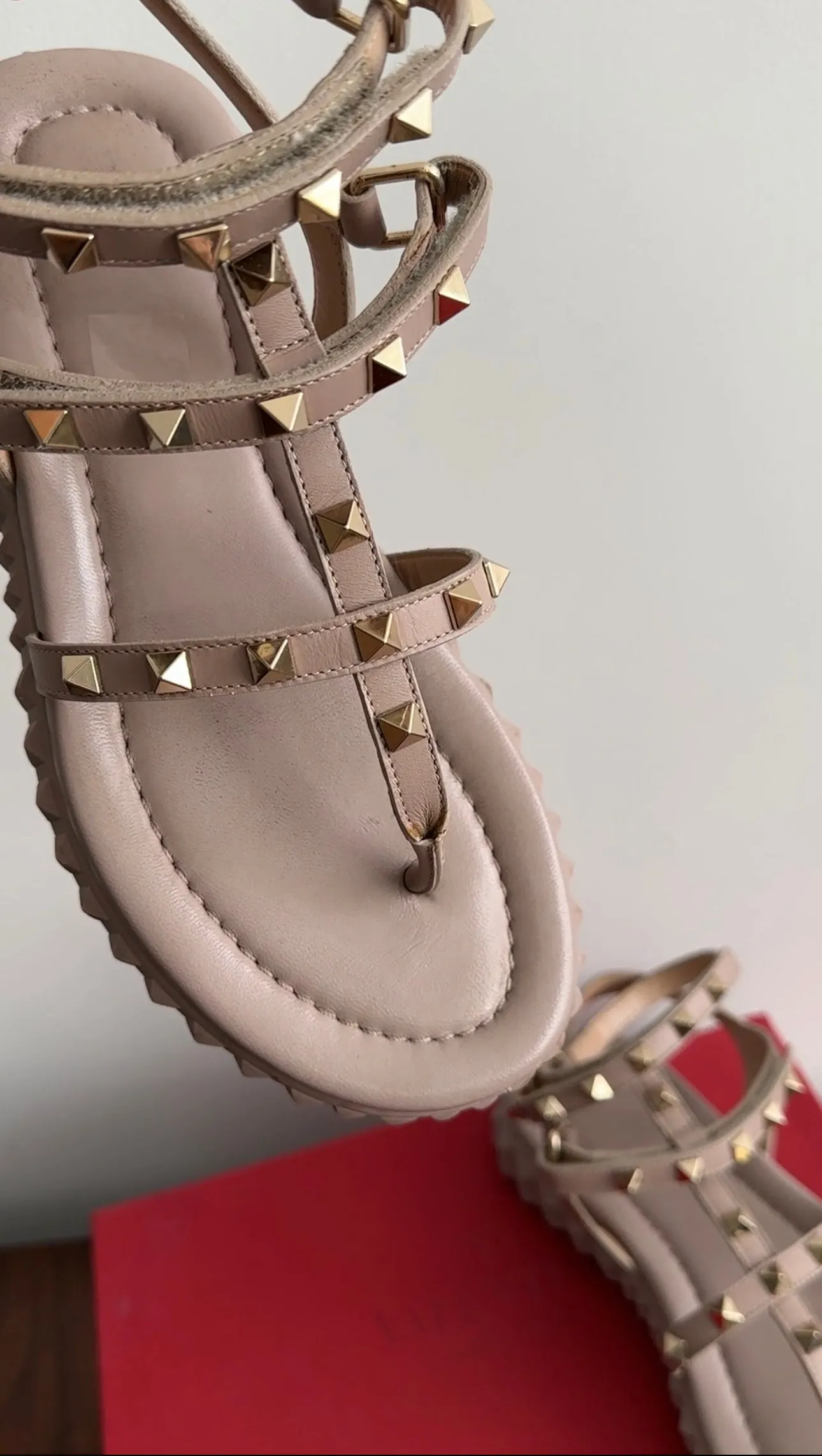 Valentino Nude Rock Stud Thong Sandals - 37