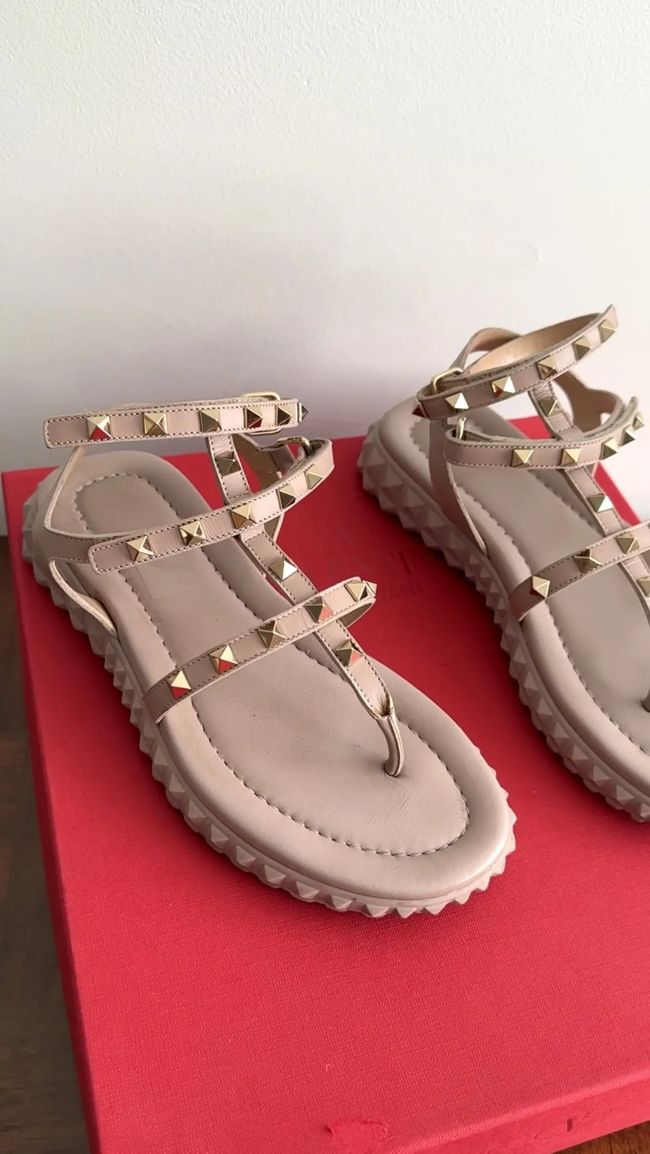 Valentino Nude Rock Stud Thong Sandals - 37