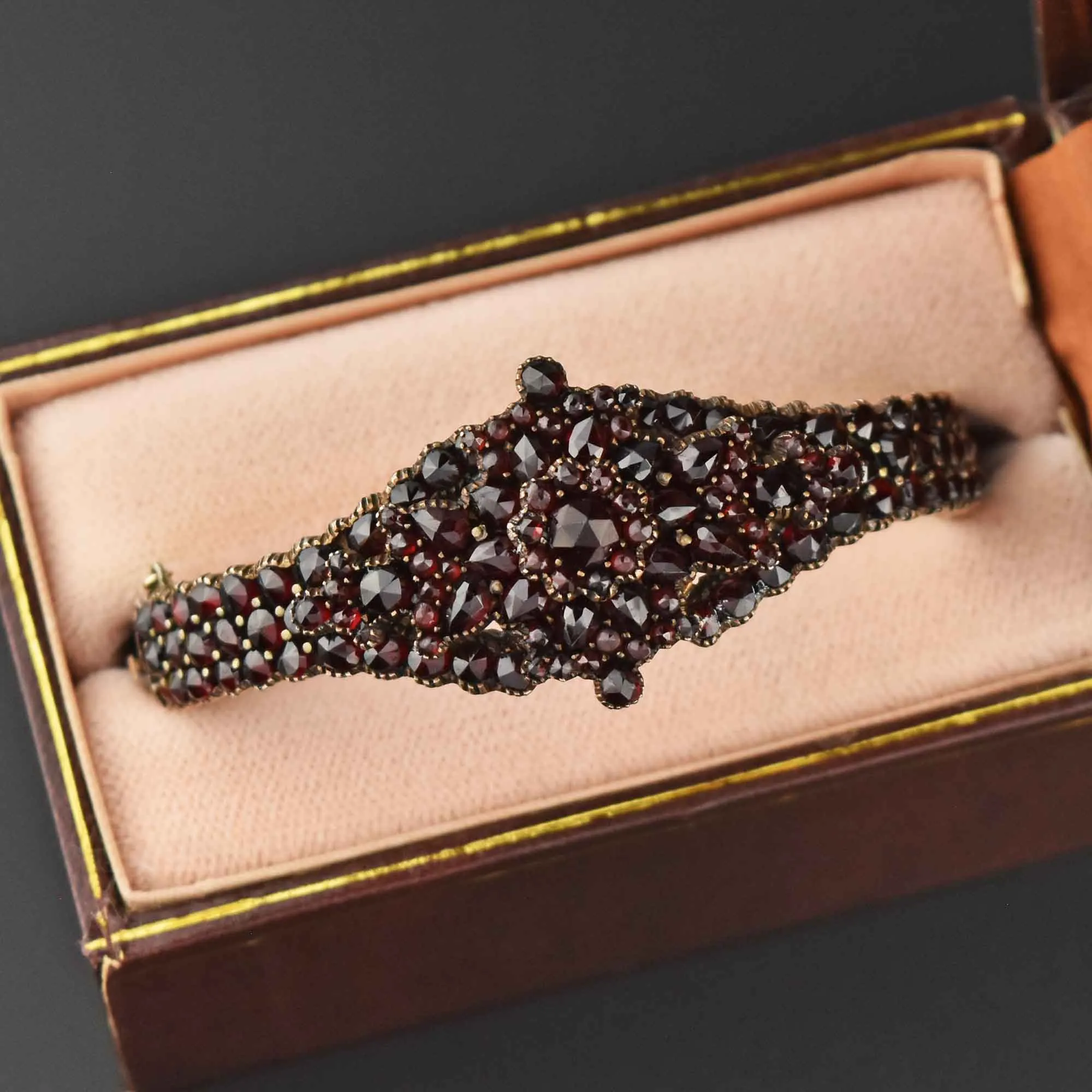 Victorian Starburst Bohemian Garnet Bangle Bracelet