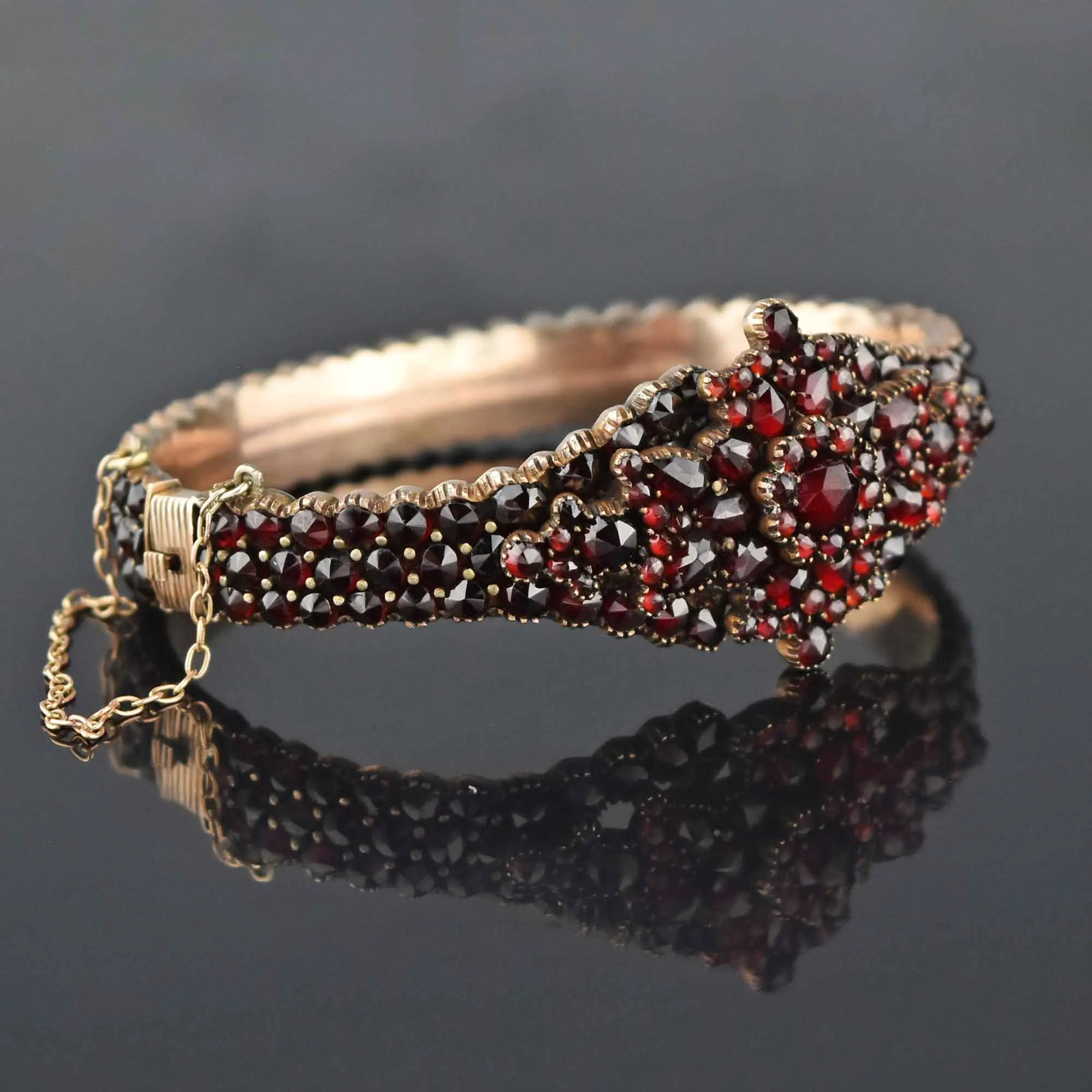 Victorian Starburst Bohemian Garnet Bangle Bracelet