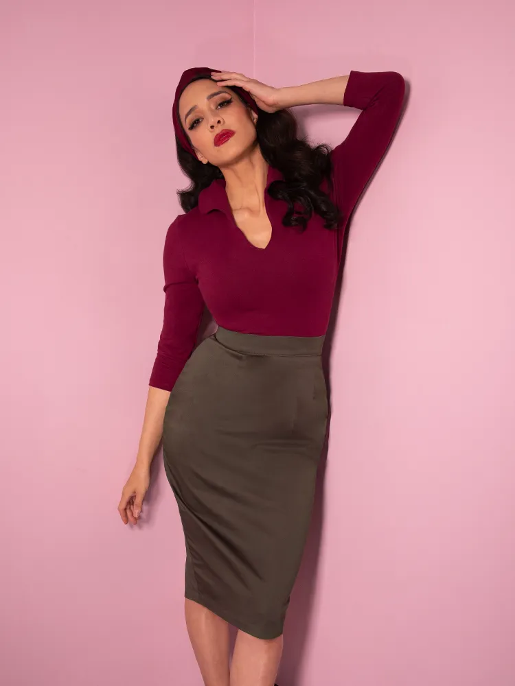 Vixen Pencil Skirt in Dark Sage (XL ONLY)