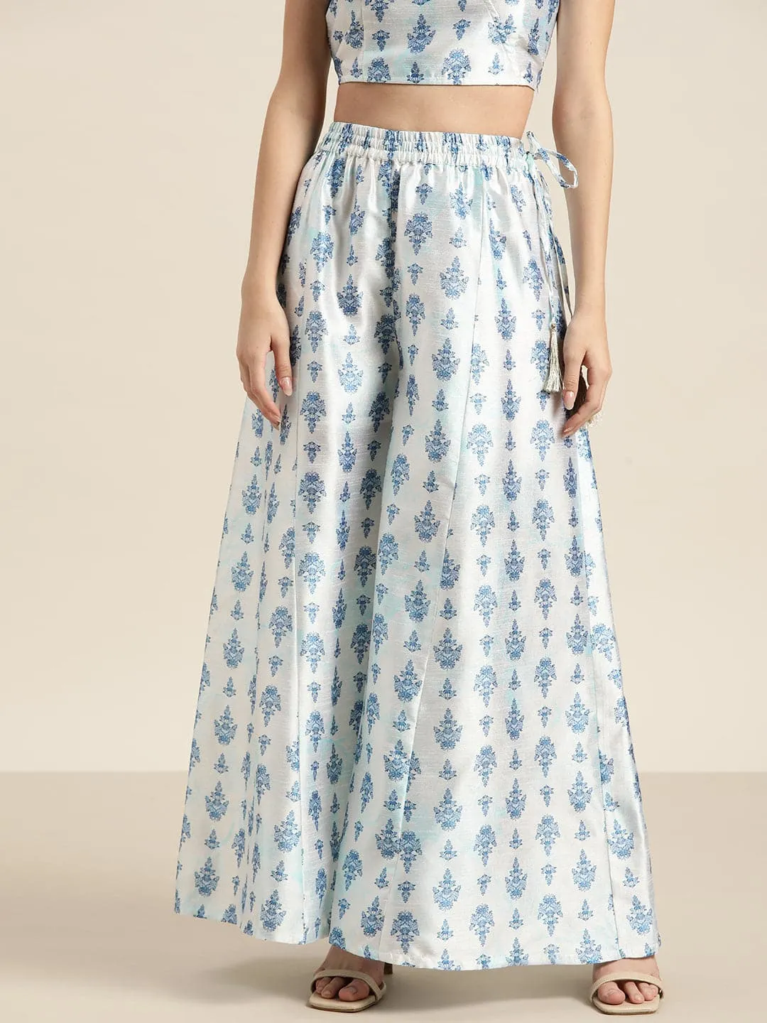 White & Blue Floral Kali Palazzo Pants