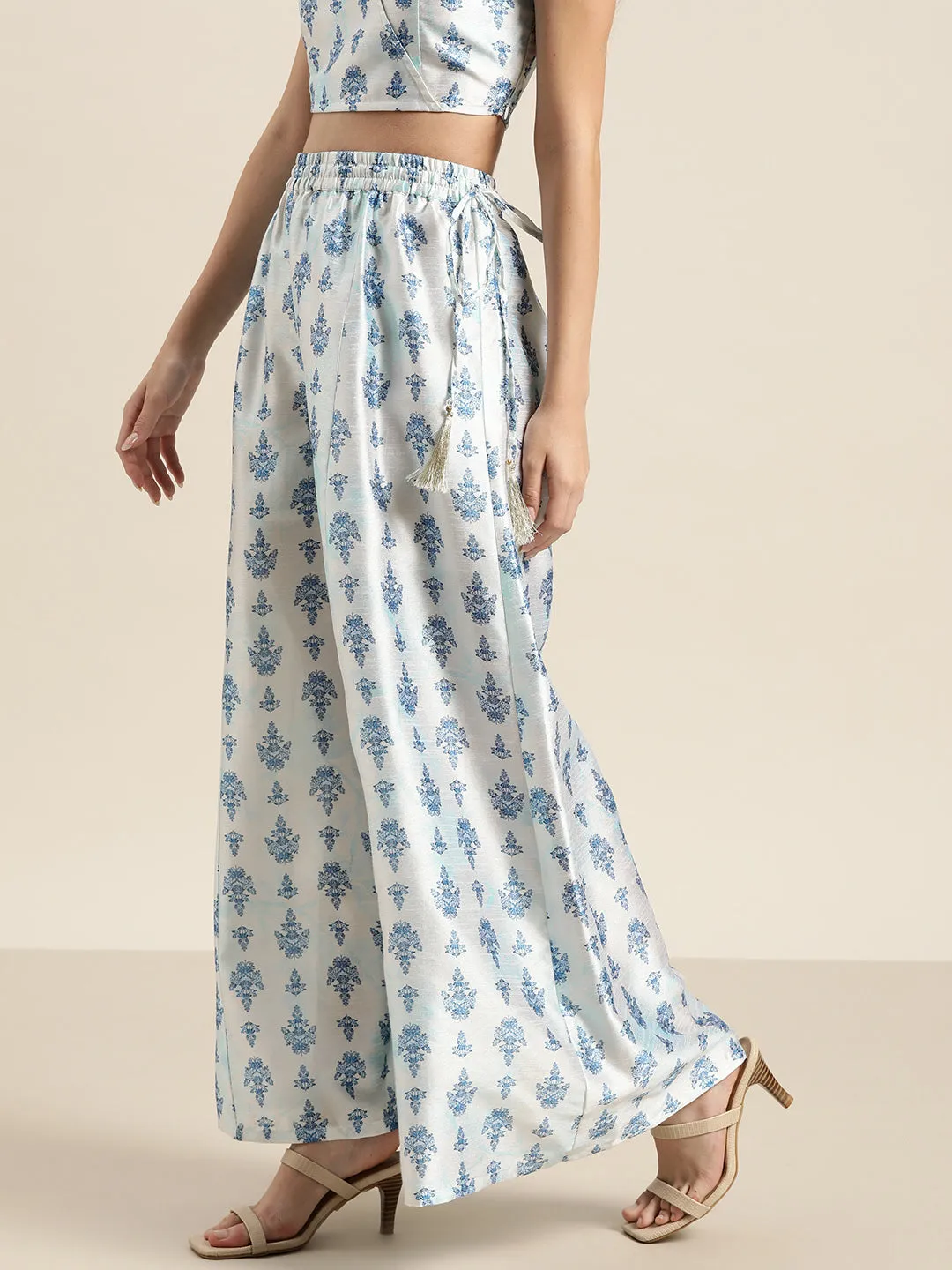 White & Blue Floral Kali Palazzo Pants