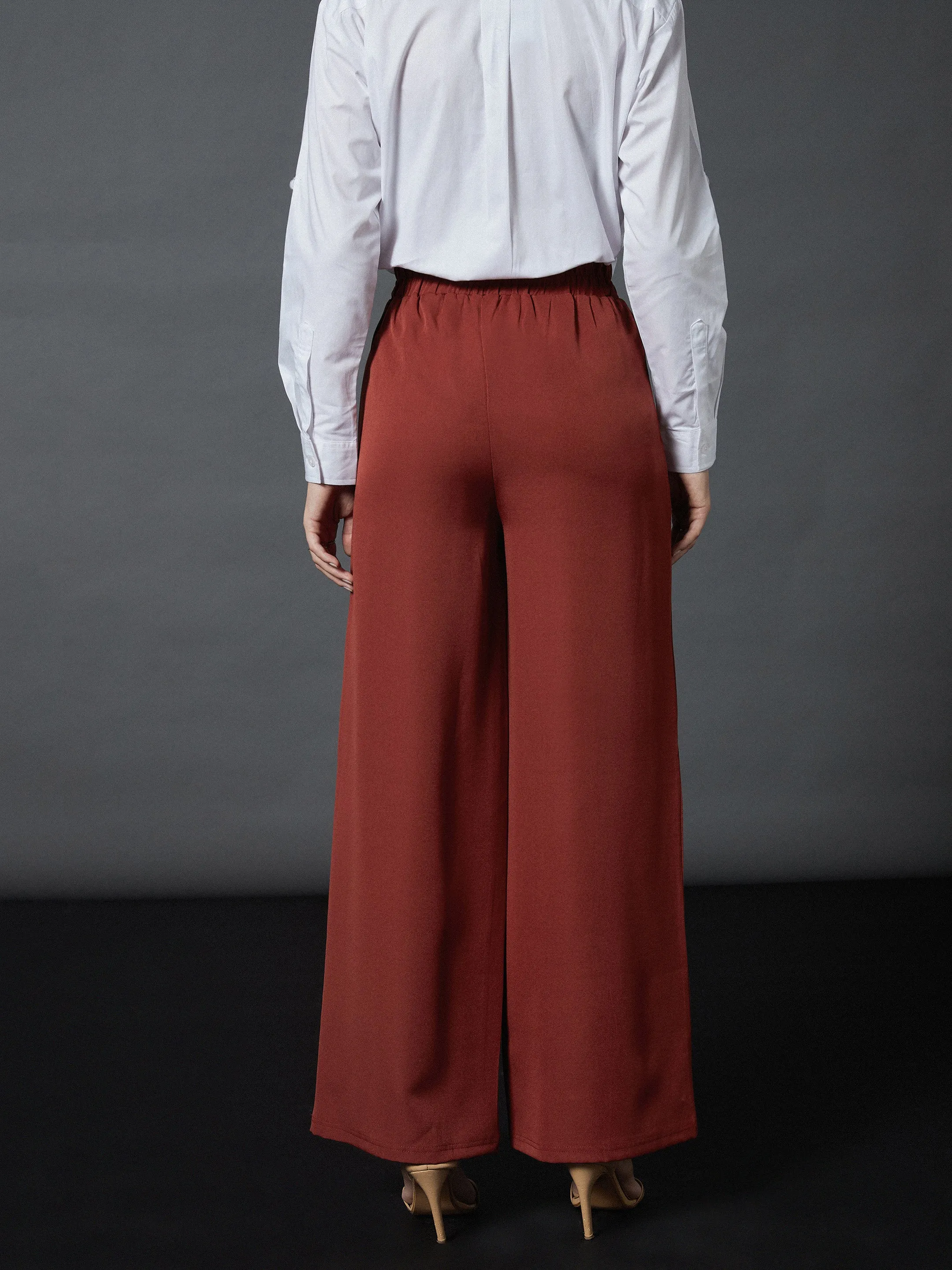 Women Rust Front Darted Palazzo Pants