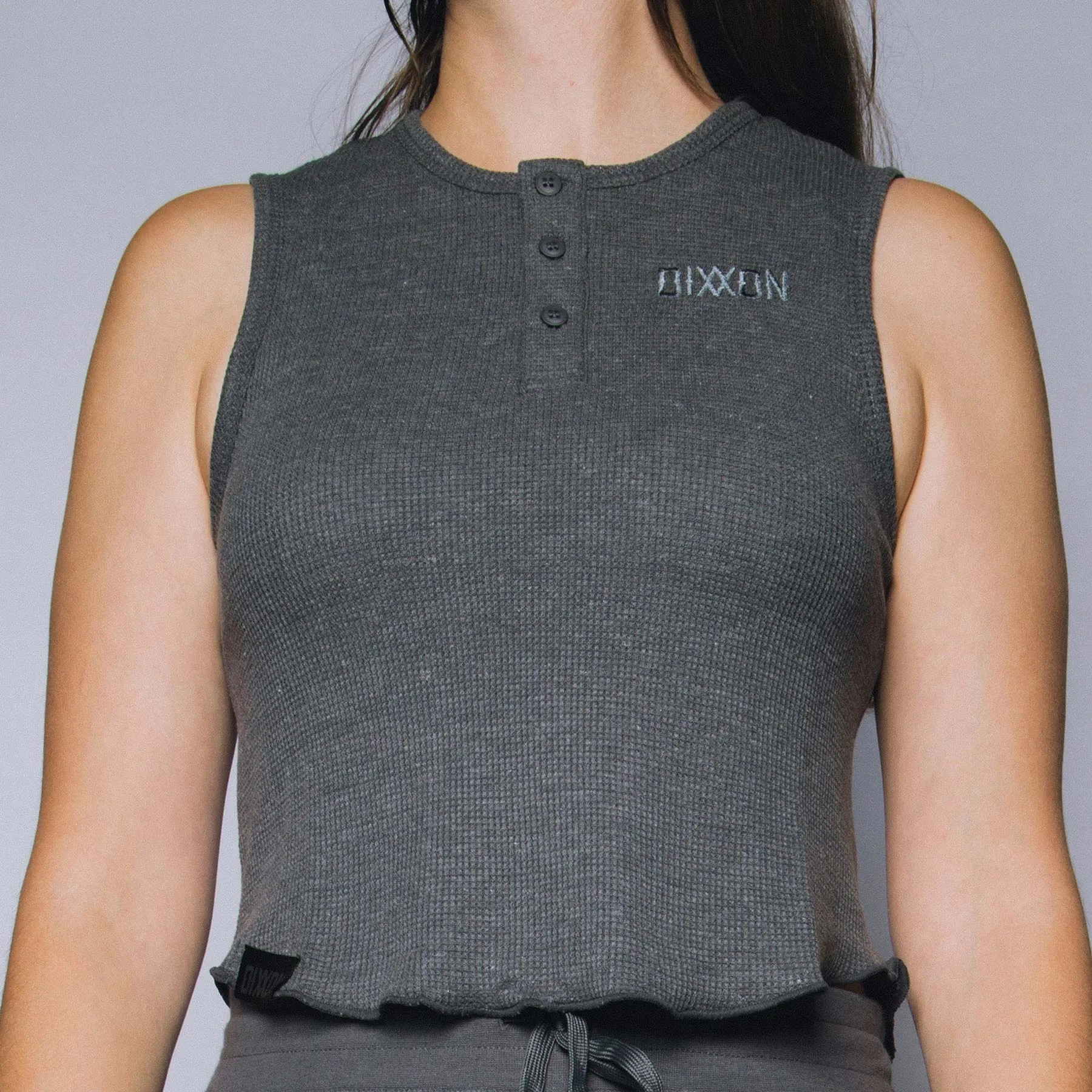 Women's Waffle Knit Tank - Dark Grey