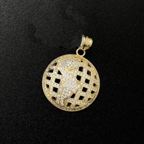 World Map CZ 10K Yellow Gold Pendant