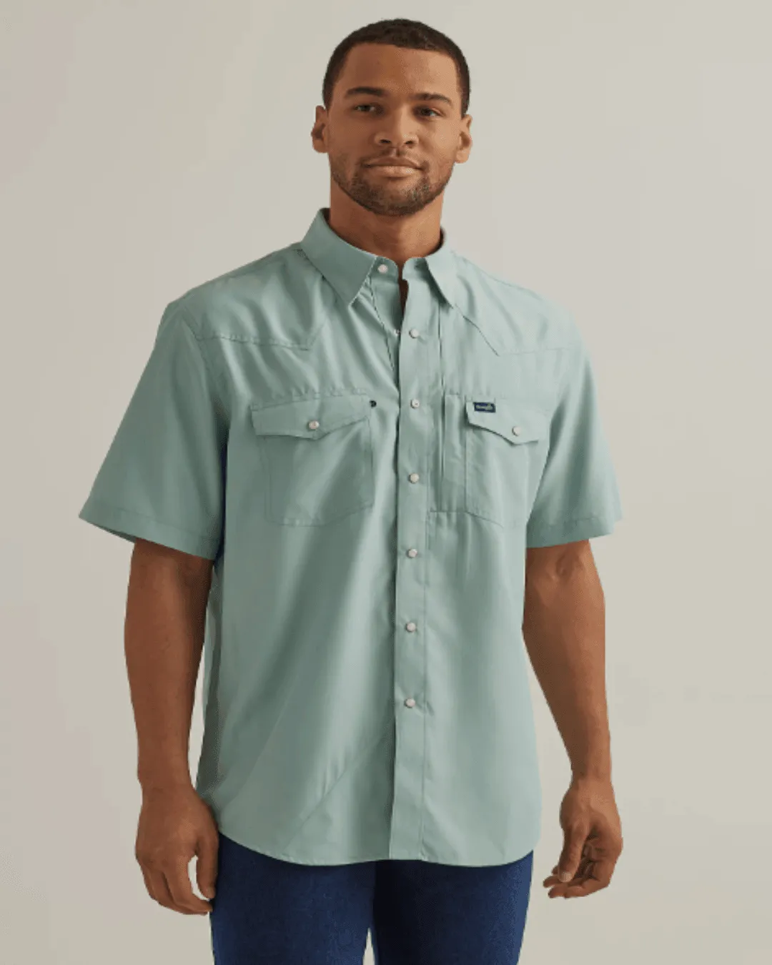 Wrangler Performance Men's Pale Aqua Short Sleeve Snap Western Shirt 112344572