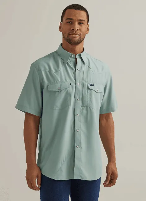 Wrangler Performance Men's Pale Aqua Short Sleeve Snap Western Shirt 112344572